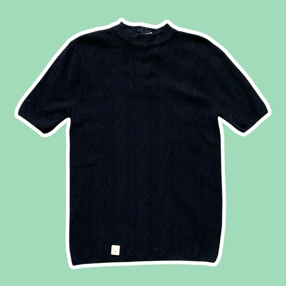 NWT ~ VTG ~ 1960s ~ Hudson's ~ Black Ribbed Short Sleeve Sweater ~ Size L